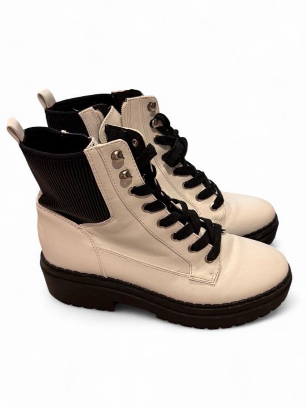Women's White Lace-Up Platform Ankle Boots